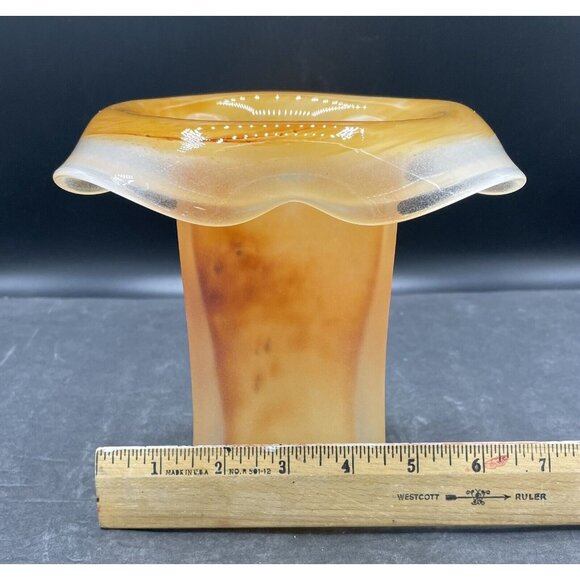 VTG Brown Swirl Frosted Glass Handkerchief Top Vase Glass Art Made In Poland - Picture 8 of 8
